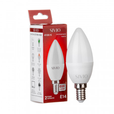 Led лампа Sivio 6Вт C37 нейтральная белая E14 4100K