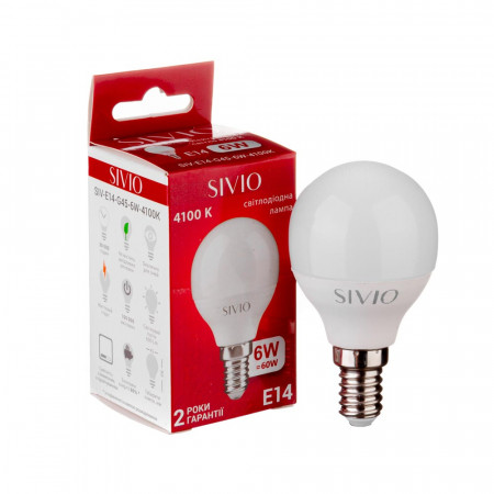 Led лампа Sivio 6Вт G45 нейтральная белая E14 4100K