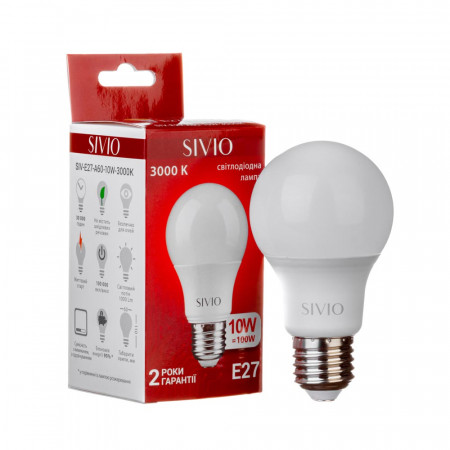 Led лампа Sivio 10Вт А60 теплая белая E27 3000K