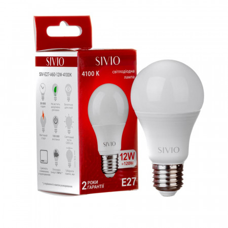 Led лампа Sivio 12Вт А60 нейтральная белая E27 4100K