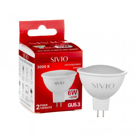 Led лампа Sivio 6Вт MR16 теплая белая GU5.3 3000K