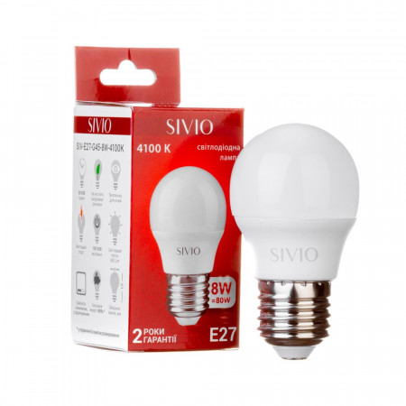 Led лампа Sivio 8Вт G45 нейтральная белая E27 4100K